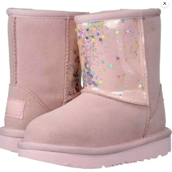 NWT/NIB UGG Toddler Classic II Clear Glitter Waterproof Boot Seashell Pink (8)